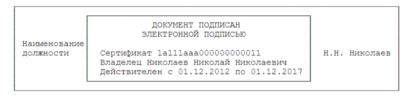 Отметка об электронной подписи согласно ГОСТ Р 7.0.97-2016